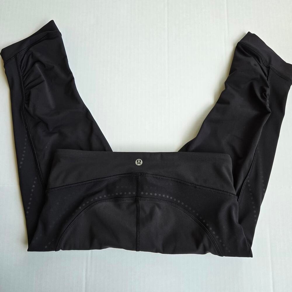 Lululemon Black Mesh Reflective Ruched Crop Leggings Size 6 Zipper Pocket Active - Picture 7 of 8